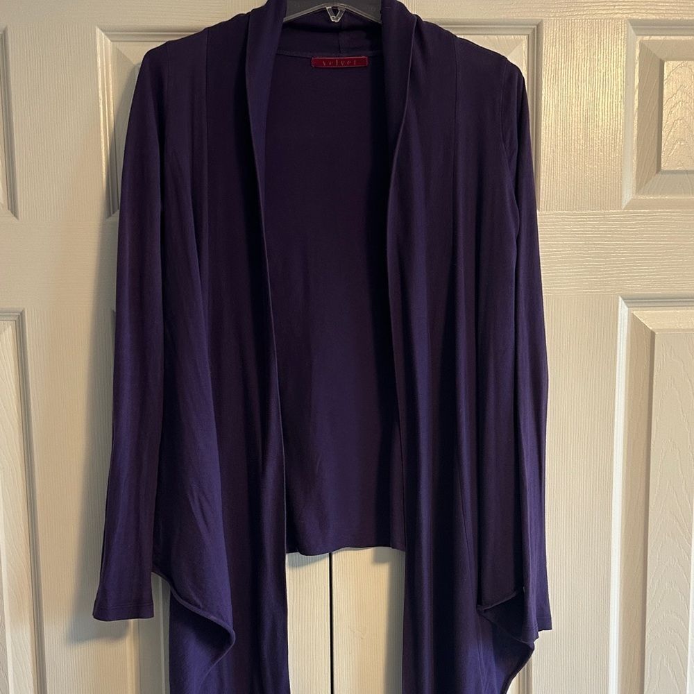 Velvet Deep Purple Women's Open Front Drape Cardigan Size Small